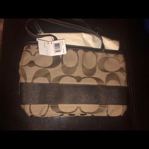 Coach signature stripe tote handbag